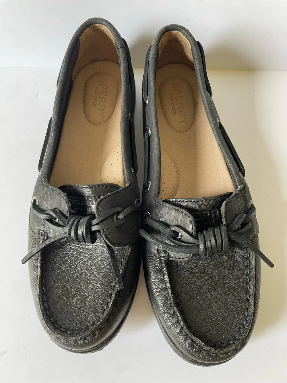 Sperry Women’s Black Leather Comfort Slip -On Boat Shoes Moccasins Flats Size 7
